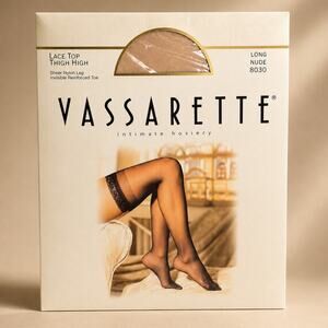 Vintage Vassarette Lace Top Thigh High Stockings Nude Long NIP Sheer Hosiery